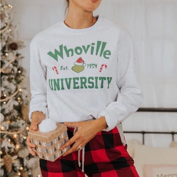 Whoville University Gray Graphic Crewneck Sweatshirt Women’s S NWOT - Picture 1 of 7
